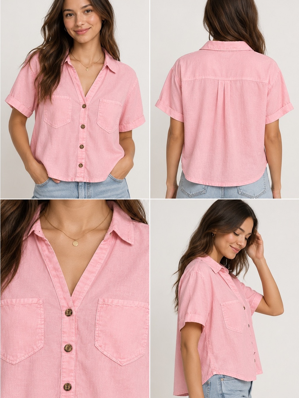 Zara 100% Linen Pink Oversized Button-Up Shirt – Size L